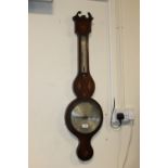 AN INLAID EDWARDIAN MAHOGANY ANEROID BAROMETER