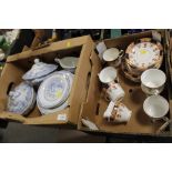 A TRAY OF BLUE AND WHITE 'FURNIVALS QUAIL' PATTERN DINNERWARE TOGETHER WITH A SMALL TRAY OF