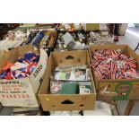 THREE BOXES OF ASSORTED VINTAGE ROYAL MEMORABILIA TO INC LARGE QUANTITY OF BUNTING, SILVER JUBILEE,