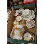 A TRAY OF ASSORTED CHINA TO INCLUDE SHELLEY, AYNSLEY, MINTON HADON HALL ETC