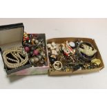 TWO BOXES OF COSTUME JEWELLERY TO INCLUDE A PEARL NECKLACE