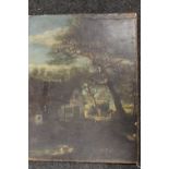 ENGLISH SCHOOL (EIGHTEENTH CENTURY). Country landscape with a cottage, oil on canvas stuck on board,