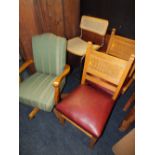 A SWIVEL OFFICE CHAIR & THREE OTHER CHAIRS