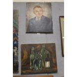 A VINTAGE OIL ON CANVAS PORTRAIT OF A GENTLEMAN + ANOTHER