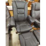 A STRESSLESS STYLE ARMCHAIR & FOOTSTOOL