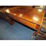 A 19TH CENTURY MAHOGANY SOFA TABLE WITH SATINWOOD STRINGING