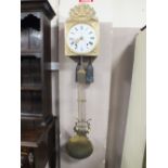 A FRENCH STYLE ENAMEL FACED 'COMTOISE' CLOCK WITH TWIN WEIGHTS & PENDULUM