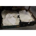 TWO TRAYS OF VINTAGE LINEN, LACE ETC