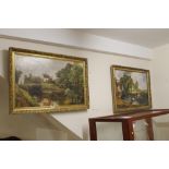 A PAIR OF LARGE OIL PAINTINGS TOGETHER WITH A PAIR OF PRINTS (4)