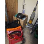 A QUANTITY OF ELECTRIC STEAMERS AND PARTS + A DYSON HOOVER AND AN ELECTRIC LAWN RAKE