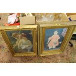 A LARGE GILT FRAMED PICTURE OF A WOMAN AND A CHERUB TOGETHER WITH ANOTHER (2)