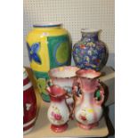 FOUR CERAMIC VASES PLUS A JUG TO INCLUDE AN ORIENTAL EXAMPLE