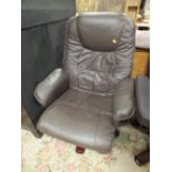 A STRESSLESS STYLE ARMCHAIR + FOOTSTOOL