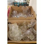 TWO TRAYS OF GLASSWARE TO INCLUDE CUT GLASS EXAMPLES