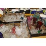 THREE TRAYS OF ASSORTED GLASSWARE TO INCLUDE CUT GLASS