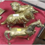 A SELECTION OF BRASS ANIMALS CONSISTING OF A BULLDOG, HORSE AND A COLLIE (3)