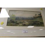 A FRAMED AND GLAZED WATERCOLOUR OF A LANDSCAPE SCENE SIGNED A WOOLNOTH, 1888