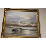 A FRAMED OIL ON CANVAS OF A SEASCAPE SIGNED SCHUBERT