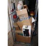 A QUANTITY OF SUNDRIES TO INCLUDE ROLLER SKATE, ENVELOPES, ETC (CAGE NOT INCLUDED)