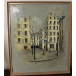 A SIGNED FRAMED OIL ON CANVAS OF A CONTINENTAL STREET SCENE