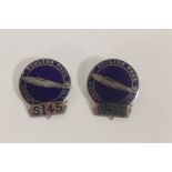 TWO ENAMEL 'BOULTON PAUL, AIRCRAFT LTD' WORKERS BADGES. Numbered 5145 and 5952 (2)