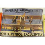 A SHELL ADVERTISING POSTER - 'IMPERIAL AIRWAYS USE THROUGHOUT EUROPE SHELL PETROL EXCLUSIVELY', by