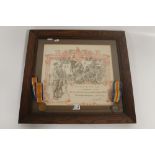 A FRAMED WWI HONOURABLE DISCHARGE CERTIFICATE, NAMED TO TO 48608 PRIVATE HUGH BURTON BARLOW NORHUMB