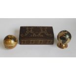 A NOVELTY GLOBE TABLE LIGHTER AND MATCHING CLOCK, the clock branded Estyma, together with a brass t