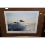 A FRAMED AND GLAZED LIMITED EDITION ROBERT TAYLOR PRINT 'FLIGHT OF EAGLES', signed by Adolf Gallard