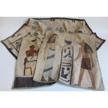 THREE 1920'S ANCIENT EGYPTIAN STYLE WALL HANGINGS / PATCH WORKS. Showing scenes possibly copied fro