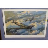 A FRAMED AND GLAZED LIMITED EDITION PRINT BY ROBERT TAYLOR 'HEIGHT OF THE BATTLE', RAF edition sign