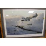 A FRAMED AND GLAZED LIMITED EDITION PRINT BY ROBERT TAYLOR 'HURRICANE FORCE', signed by Peter Towns