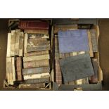 TWO BOXES OF ANTIQUARIAN LEATHER BOUND RELIGIOUS BOOKS, many A/F to include Thomas Adams - 'Evangel