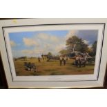 A FRAMED AND GLAZED LIMITED EDITION PRINT BY ROBERT TAYLOR 'EAGLES ON THE CHANNEL FRONT' signed by