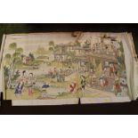 A LARGE WATERCOLOUR PAINTING ON PAPER, depicting numerous figures in a palace and garden, playing,