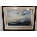 A FRAMED AND GLAZED LIMITED EDITION PRINT BY ROBERT TAYLOR 'RETURN OF THE FEW' SIGNED BY 'JONNIE' J