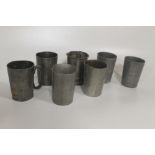 SEVEN 19TH CENTURY PEWTER TAVERN MUGS, six engraved "The Bell, Edmonton" and one "Ye Olde Cheryre C