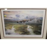 A FRAMED AND GLAZED LIMITED EDITION PRINT BY ROBERT TAYLOR 'THE STRAGGLER RETURNS', signed by Bill