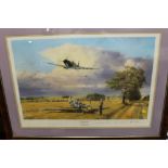 A FRAMED AND GLAZED LIMITED EDITION PRINT BY ROBERT TAYLOR 'SUMMER VICTORY'SIGNED BY GROUP CAPTAIN