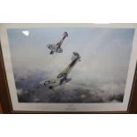 TWO FRAMED AND GLAZED LIMITED EDITION ROBERT TAYLOR PRINTS FROM THE BATTLE OF BRITAIN ACES COLLECTI