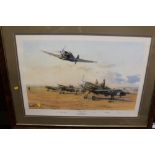 A FRAMED AND GLAZED LIMITED EDITION PRINT BY ROBERT TAYLOR 'HUNTERS IN THE DESERT', signed by Edwar