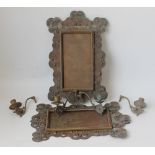 A PAIR OF ANTIQUE BRASS GIRONDELLE MIRRORS A/F. Of fretwork designs showing traces of original silv
