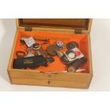 A WOODEN BOX CONTAINING A COLLECTION OF VARIOUS WOLVERHAMPTON RELATED ITEMS, including Tricycle Clu