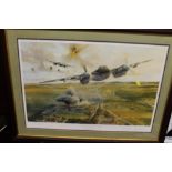 A FRAMED AND GLAZED LIMITED EDITION ROBERT TAYLOR PRINT 'RANGERS ON THE RAMPAGE', signed by Ivor Br