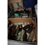 TWO TRAYS OF VINTAGE GLASS BOTTLES