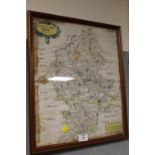 A FRAMED AND GLAZED MAP OF STAFFORDSHIRE BY ROBERT MORDAN