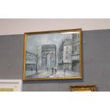 A FRAMED AND GLAZED OIL OF A PARISIAN SCENE SIGNED LOWER RIGHT