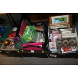 THREE TRAYS OF ASSORTED HOUSEHOLD SUNDRIES TO INCLUDE PICTURES