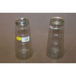 A PAIR OF HALLMARKED SILVER RIMMED CUT GLASS VASES