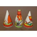 THREE MARIE GREAVS ART DECO SUGAR SHAKERS